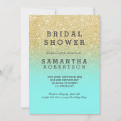 Gold faux glitter teal ocean chic bridal shower invitation (Front)