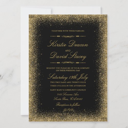 Gold Faux Glitter Wedding Invitation 