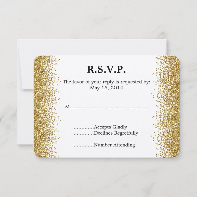 Gold Faux Glitter Wedding RSVP (Front)