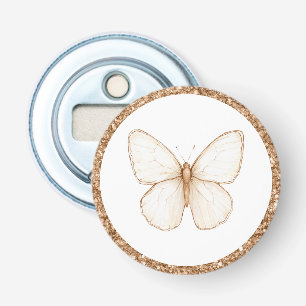 Gold Faux Glitter White Butterfly Bottle Opener