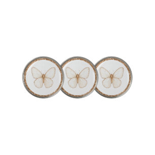 Gold Faux Glitter White Butterfly Golf Ball Marker