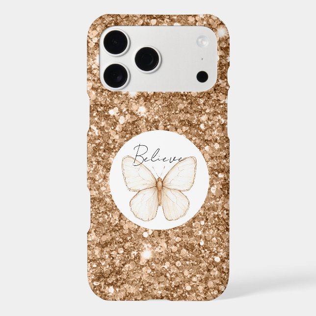 Gold Faux Glitter White Butterfly   iPhone Case (Back)