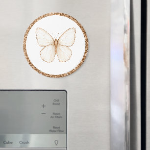 Gold Faux Glitter White Butterfly Magnet