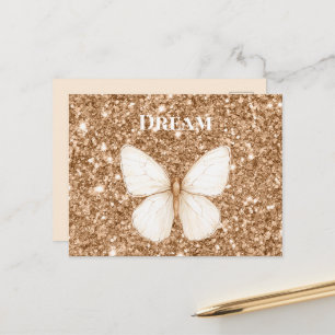 Gold Faux Glitter White Butterfly Postcard