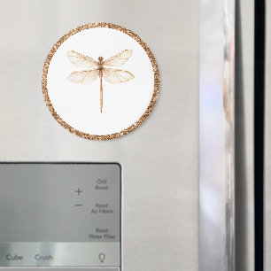 Gold Faux Glitter White Dragonfly Magnet