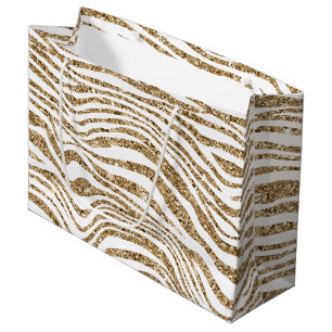 Gold Faux Glitter Zebra  Large Gift Bag