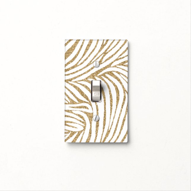Gold Faux Glitter Zebra Print Light Switch Cover (In Situ)