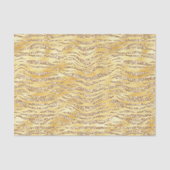 Gold Faux Glitter Zebra Stripes Tissue Paper (Front)