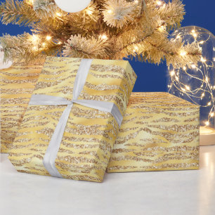 Gold Faux Glitter Zebra Stripes Wrapping Paper