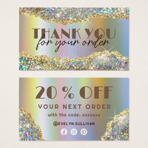 Gold faux iridescent glitter foil discount card