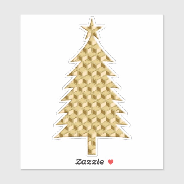 Gold Faux Metallic 3-d Boxes Christmas Tree Sticker (Sheet)