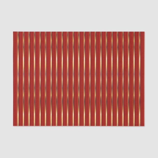 Gold Faux Metallic and Red Stripes Tissue Paper (Front)