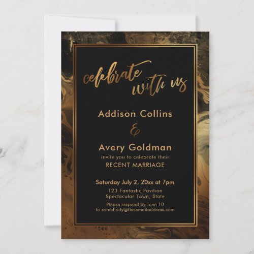 Gold Faux Metallic Black Marble Celebrate with Us Invitation