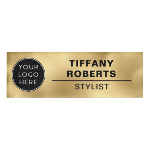 Gold Faux Metallic Company Logo Name Tag
