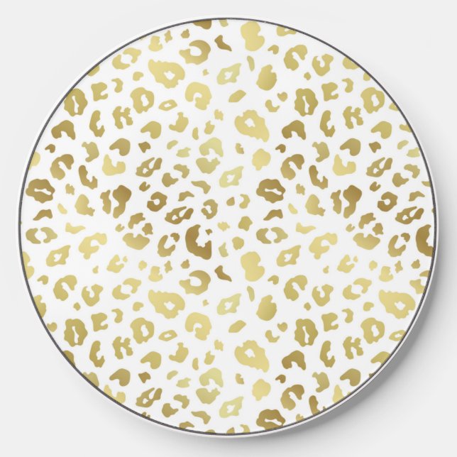 Gold Faux Metallic Leopard Cheetah Print Wireless Charger (Front)