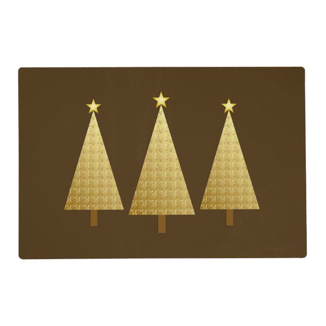 Gold Faux Metallic Modern Christmas Tree Placemat (Front)