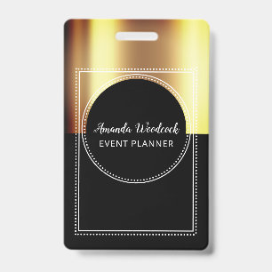 Gold Faux Metallic On Black Event Planner Name Badge
