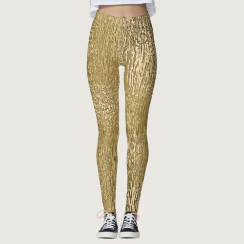 Gold Faux Metallic Shine Textured Leggings