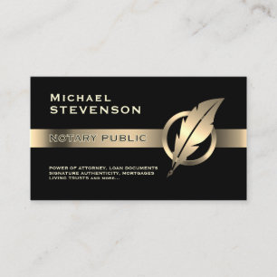 Gold faux metallic stripe and golden feather logo business card