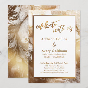Gold Faux Metallic White Marble Celebrate with Us Invitation