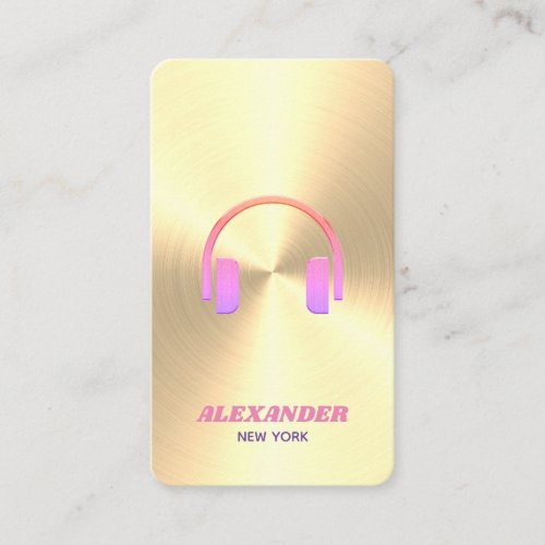 Gold Faux Pink DJ Vintage Headphone Business Card