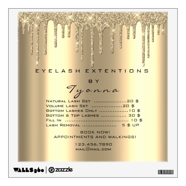 Gold Faux Price List Makeup Artist Lash Extension Wall Decal (Front)