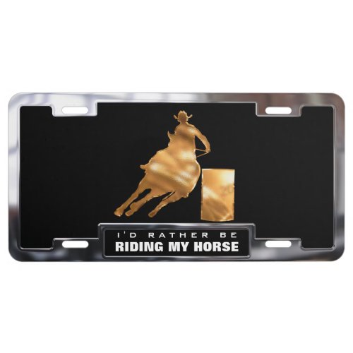 Gold faux Rodeo Barrel Racer with Frame License Plate