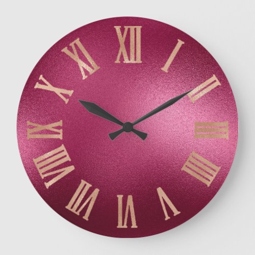 Gold Faux Rose Burgundy Metallic Roman Numers Large Clock