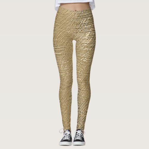 Gold Faux Shimmery Metallic Textured Leggings