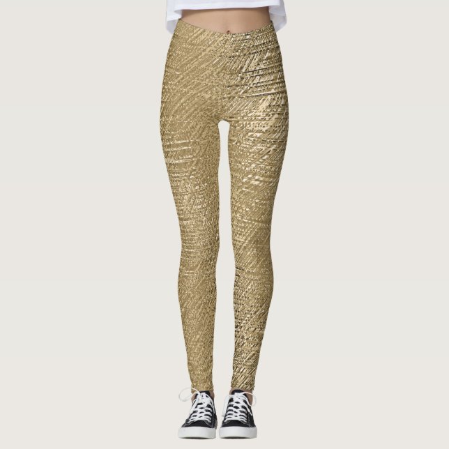 Gold Faux Shimmery Metallic Textured Leggings (Front)