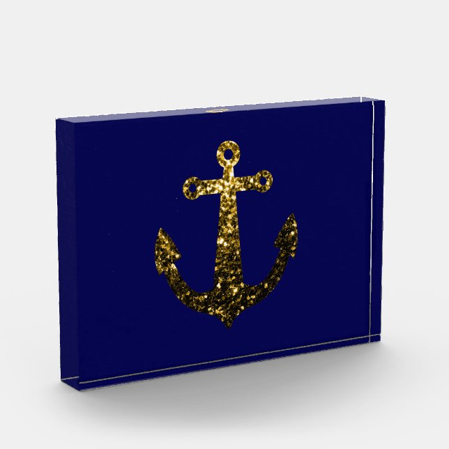 Gold faux sparkle glitter Anchor navy blue Award (Left)