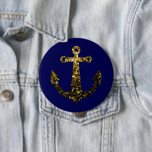 Gold faux sparkle glitter Anchor navy blue Button