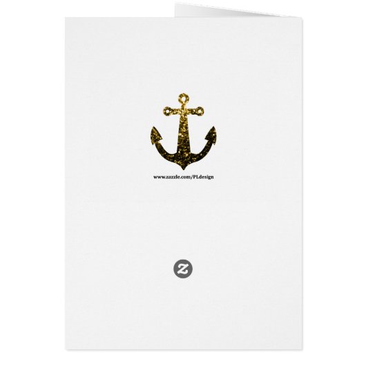 Gold faux sparkle glitter Anchor navy blue card (Back)