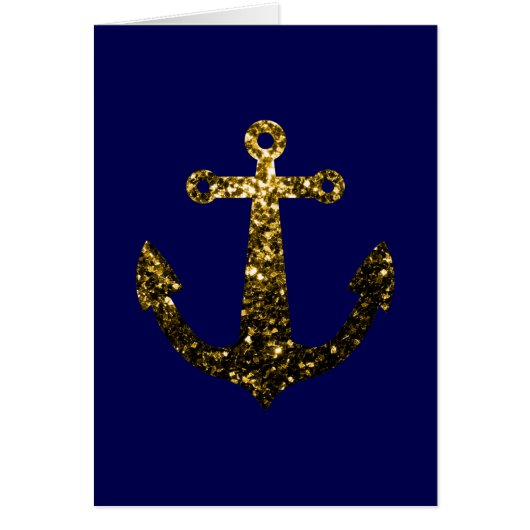 Gold faux sparkle glitter Anchor navy blue card (Front)