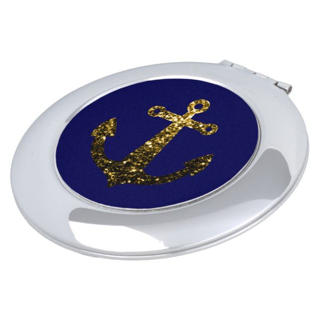 Gold faux sparkle glitter Anchor navy blue Mirror For Makeup (Turned)