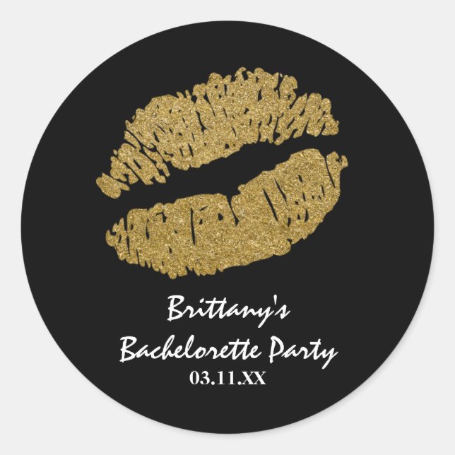 Gold Faux Sparkle Lips Kiss Party Favor Sticker (Front)
