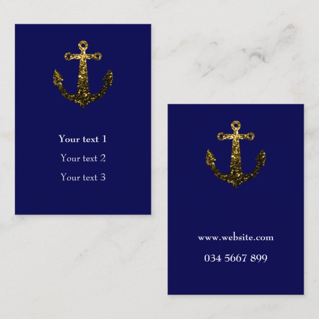 Gold faux sparkles Anchor navy blue Personalize Business Card (Front/Back)
