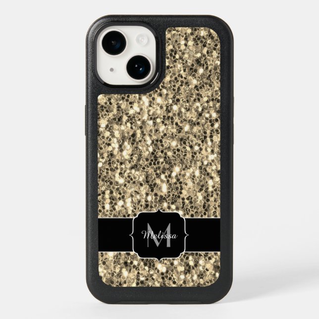 Gold faux sparkles glitter Monogram Otterbox iPhone Case (Back)