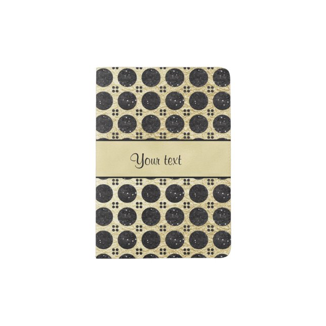 Gold Faux & Sparkly Black Glitter Spots Passport Holder (Front)