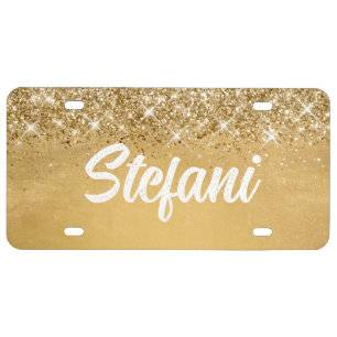 Gold Faux Sparkly Glitter Gold Foil Personalized License Plate