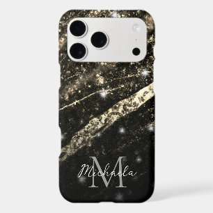 Gold faux sparkly line black abstract Monogram iPhone 17 Pro Max Case