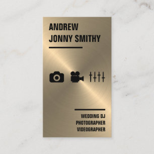 Gold Faux Wedding DJ, Photographer, Videographer Business Card