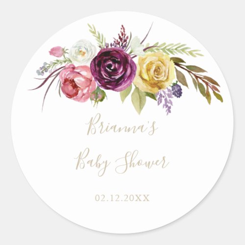 Gold Feather Boho Tropical Baby Shower Favor   Classic Round Sticker