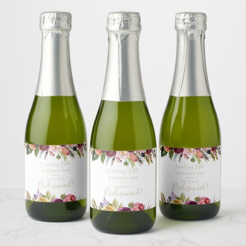 Gold Feather Boho Tropical Bridesmaid Proposal  Sparkling Wine Label