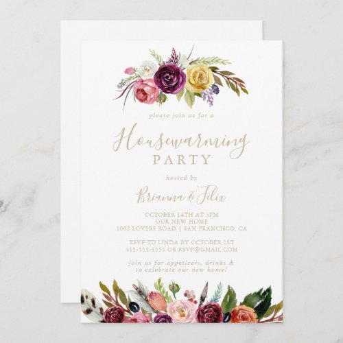 Gold Feather Boho Tropical Housewarming Party  Invitation