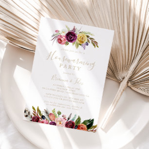 Gold Feather Boho Tropical Housewarming Party Invitation