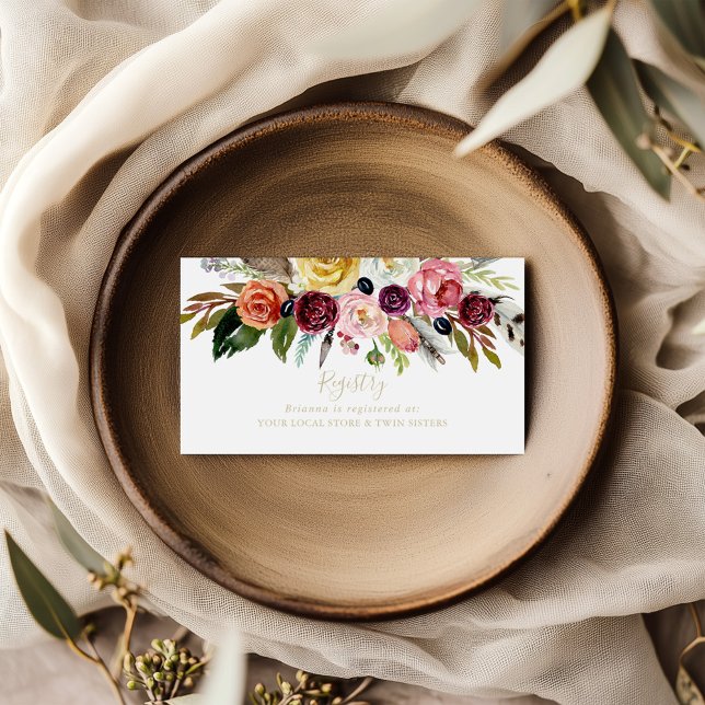 Gold Feather Boho Tropical Wedding Gift Registry  Enclosure Card (Creator Uploaded)