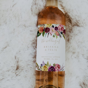 Gold Feather Boho Tropical Wedding Wine Labels