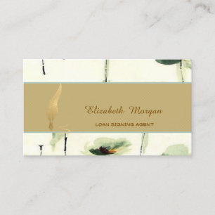 Gold Feather Notary Stripe Floral Business Card
