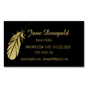 Gold Feather Pen Black Classic Notary Legal Business Card Magnet